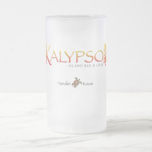 Kalypso Colourful Logo With Rainbow Sea Turtle Frosted Glass Beer Mug