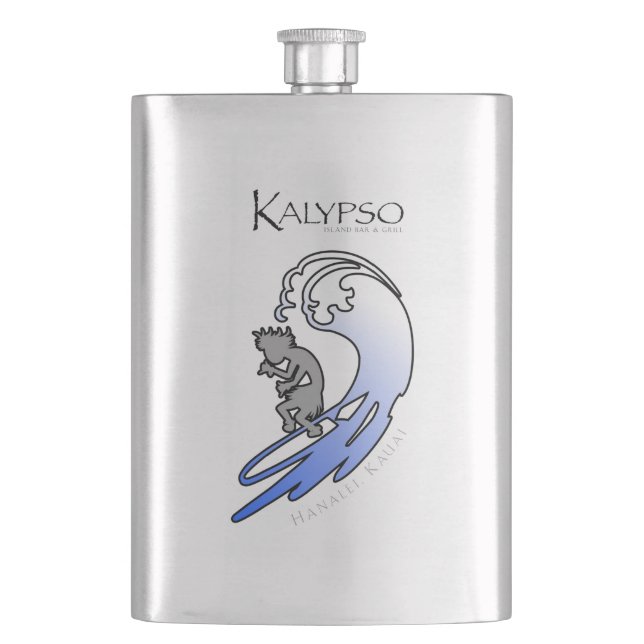 Kalypso Kane Surfing in Blue Hip Flask (Front)