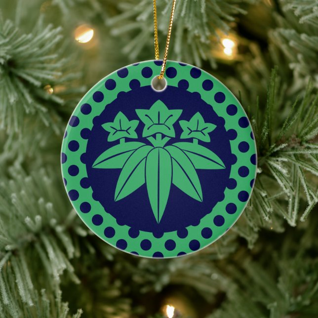 Kamakura Minamoto Mon Japanese Clan Green Blue Ceramic Tree Decoration (Tree)
