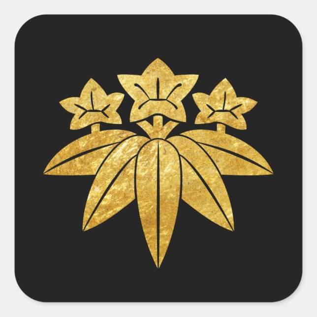 Kamakura Minamoto Mon Japanese faux gold on black Square Sticker (Front)
