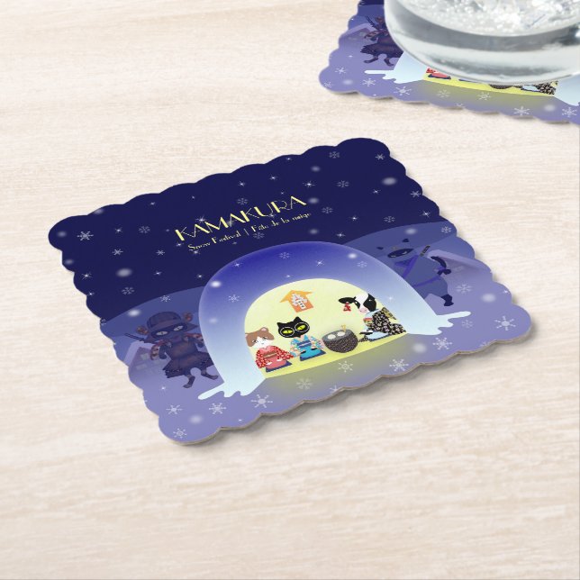 Kamakura Snow Globe: Japan Winter Tradition Paper Coaster (Angled)