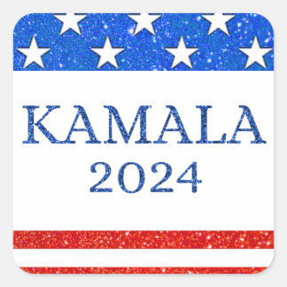 KAMALA 2024 Glitter American Flag Square Sticker