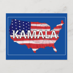 Kamala  And USA In Flag Colours Postcard