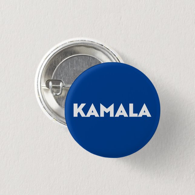 Kamala blue and white modern bold typography 3 cm round badge (Front & Back)