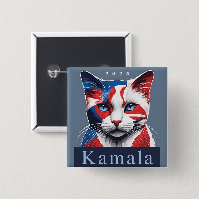 Kamala Cat 2024 US election Democrat 15 Cm Square Badge (Front & Back)