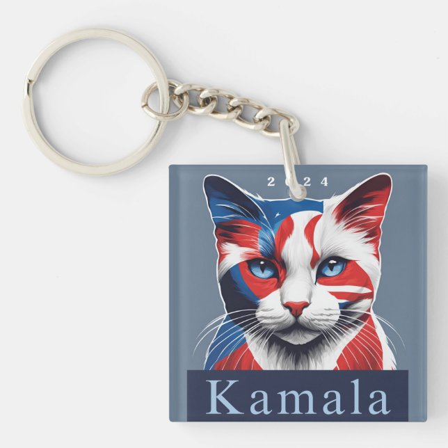 Kamala Cat 2024 US election Democrat Key Ring (Front)