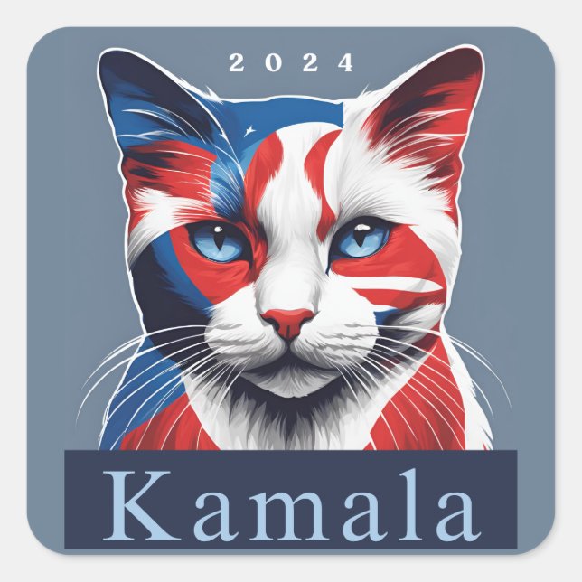 Kamala Cat 2024 US election Democrat Square Sticker (Front)