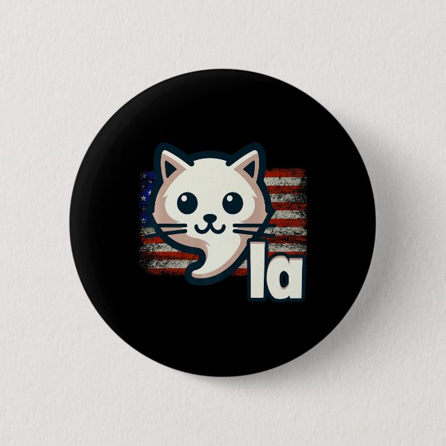 Kamala Cat Usa Flag Political Cat Premium  6 Cm Round Badge (Front)