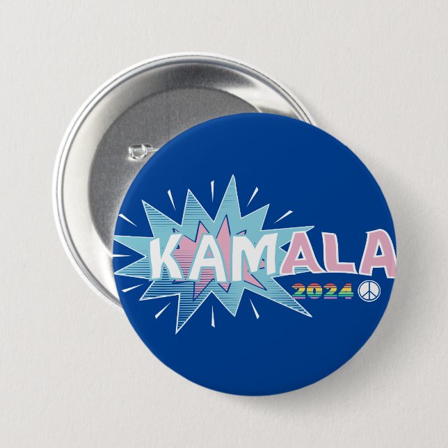 KAMALA COMIC MADAM PRESIDENT KAMALA HARRIS 2024 7.5 CM ROUND BADGE (Front & Back)