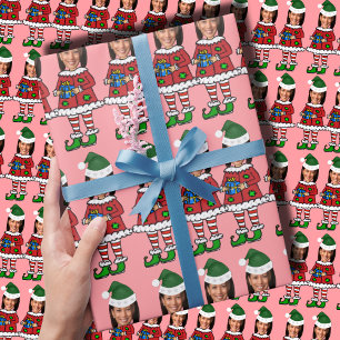 Kamala Custom Face photo Elf Christmas Funny Pink Wrapping Paper