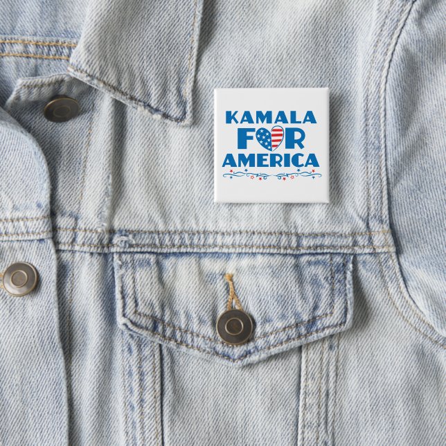 Kamala for America 2024 President Patriotic Heart 15 Cm Square Badge (In Situ)
