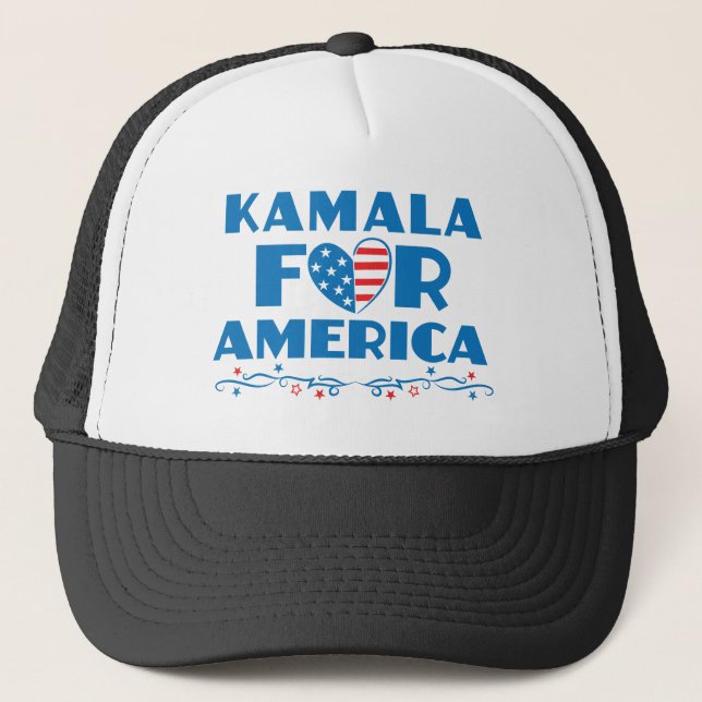 Kamala for America 2024 President Patriotic Heart Trucker Hat (Front)