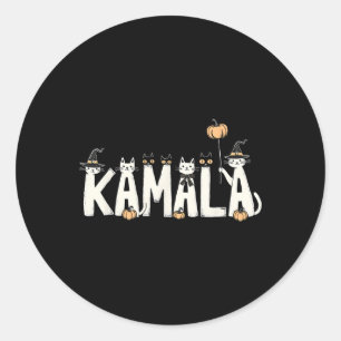 Kamala Halloween Cat Lover Witch Name Design  Classic Round Sticker