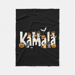 Kamala Halloween Cat Pumpkin Witch Hat Lover Kamal Fleece Blanket