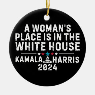 Kamala Harris 2024- A Woman's Place is in the Whit Ceramic Tree Decoration