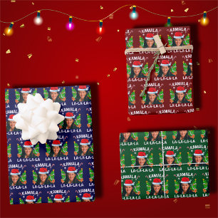Kamala Harris 2024 Blue Christmas Wrapping Paper Sheet
