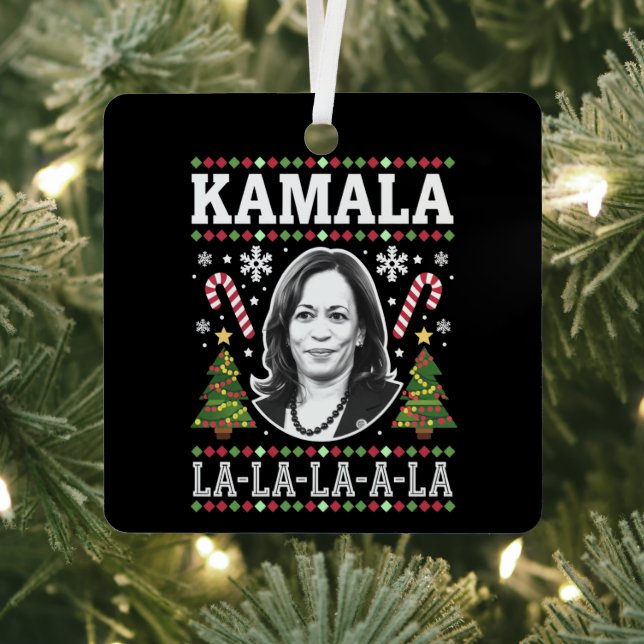 Kamala Harris 2024 Christmas Comma La Xmas Metal Tree Decoration (Insitu)