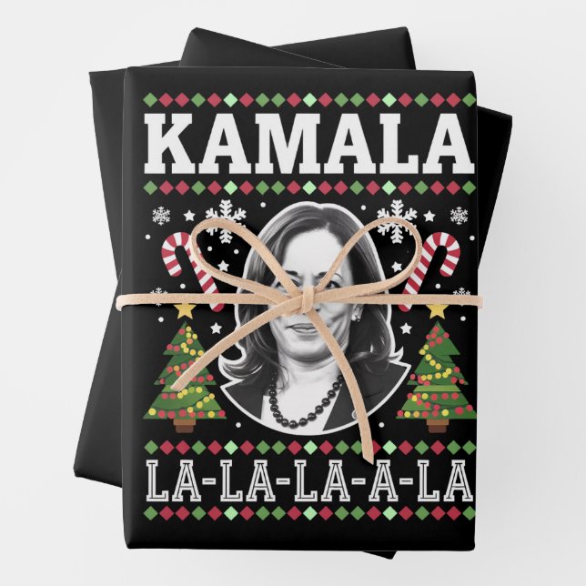 Kamala Harris 2024 Christmas Comma La Xmas Wrapping Paper Sheet (In situ)