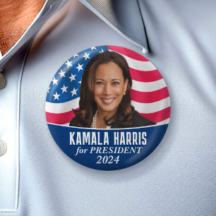 Kamala Harris 2024 - Classic Photo Flag Design 6 Cm Round Badge