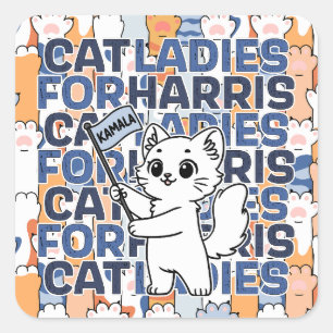 Kamala Harris 2024 Election Cat Ladies President Square Sticker