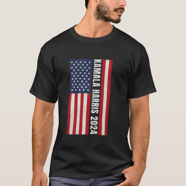 Kamala Harris 2024 For President USA Flag Election T-Shirt (Front)