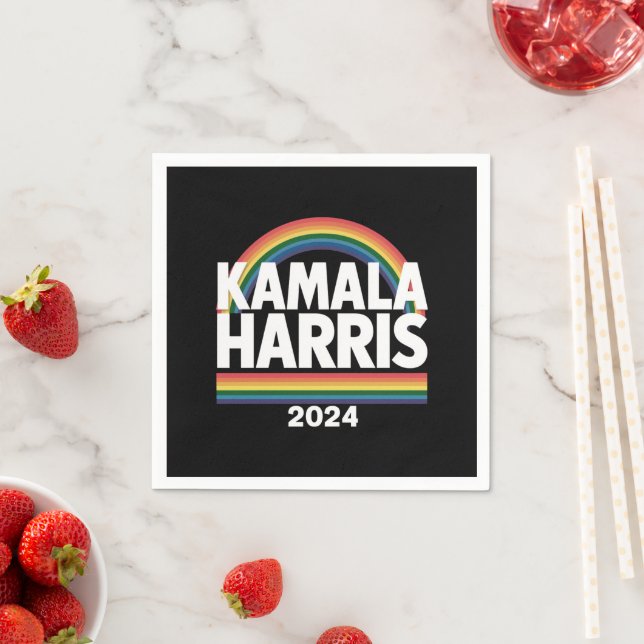 Kamala Harris 2024 Rainbow Gay Pride LGBT Election Napkin (Insitu)