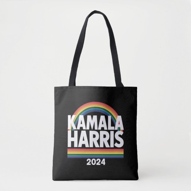 Kamala Harris 2024 Rainbow Gay Pride LGBT Election Tote Bag (Front)
