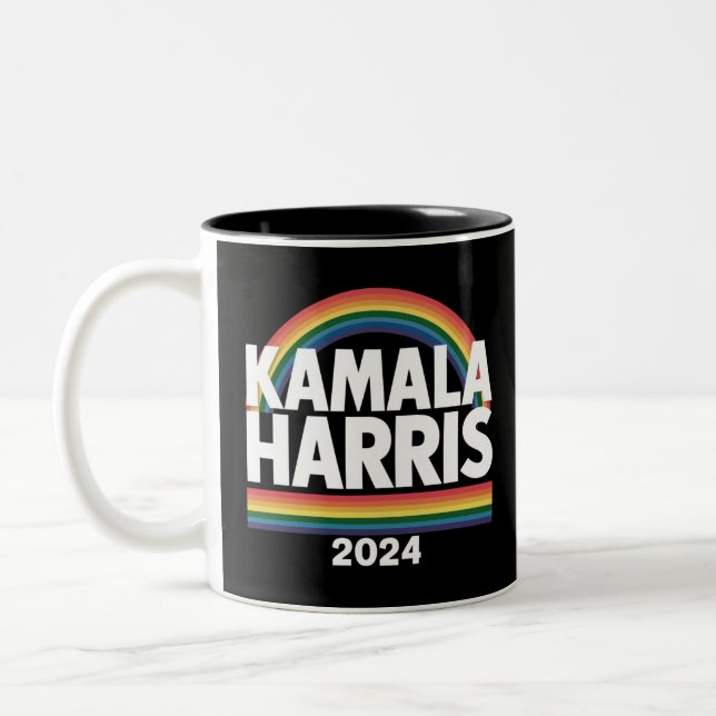 Kamala Harris 2024 Rainbow Gay Pride LGBT Election Two-Tone Coffee Mug (Left)