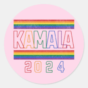 Kamala Harris 2024 Rainbow LGBTQ Retro Classic Round Sticker