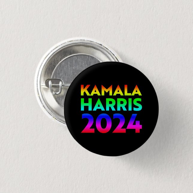 Kamala Harris 2024 rainbow typography pride black 3 Cm Round Badge (Front & Back)
