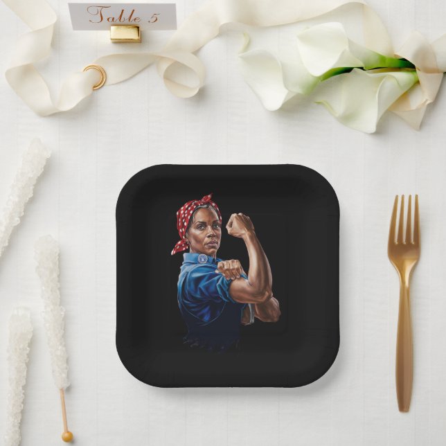 Kamala Harris 2024 Rosie The Riveter Childless Cat Paper Plate (Wedding)