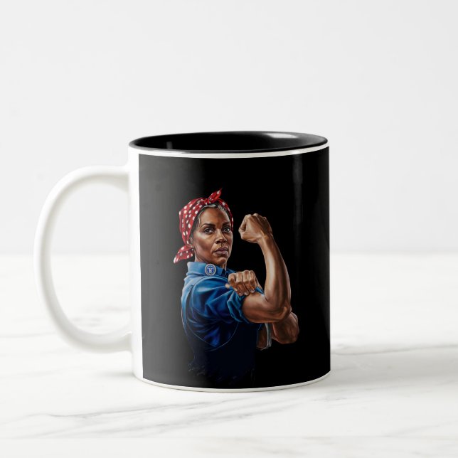 Kamala Harris 2024 Rosie The Riveter Childless Cat Two-Tone Coffee Mug (Left)