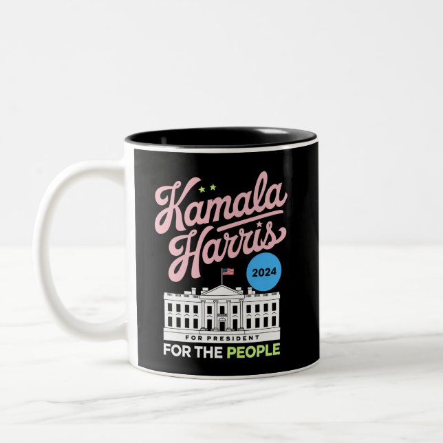 Kamala Harris 2024 Social Democrat Vote Blue  Two-Tone Coffee Mug (Left)