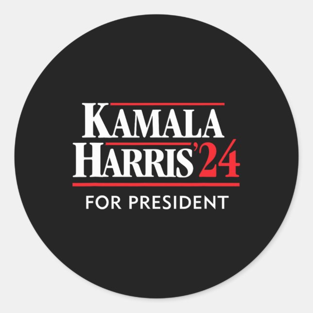 Kamala Harris 24 For President 2024  Classic Round Sticker (Front)