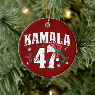 Kamala Harris 47 President Merry Christmas Santa Ceramic Tree Decoration
