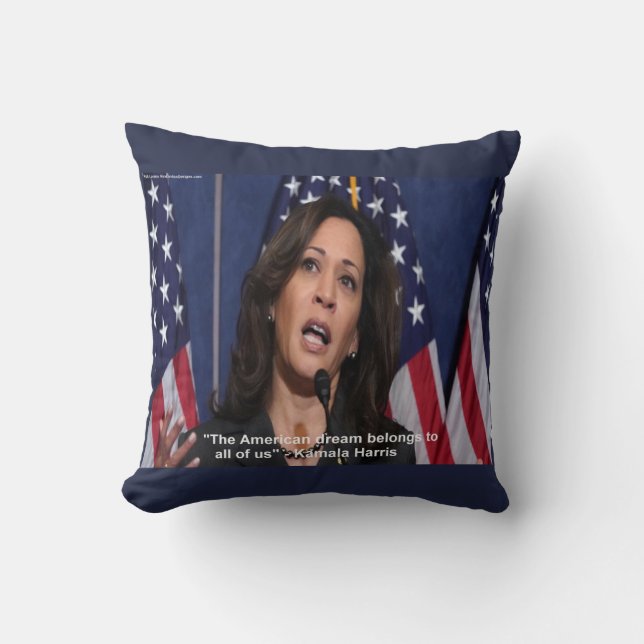 Kamala Harris & American Dream Quote Throw Pillow (Front)