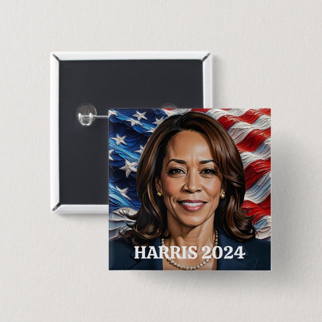  Kamala Harris and American Flag 15 Cm Square Badge (Front & Back)
