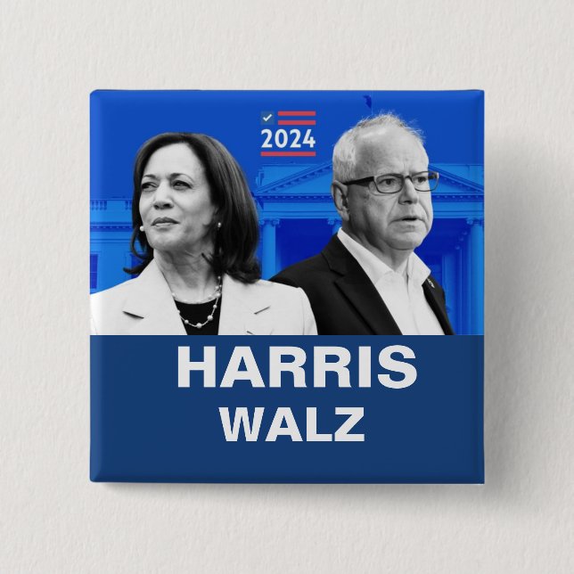 Kamala Harris and Tim Walz 2024 15 Cm Square Badge (Front)