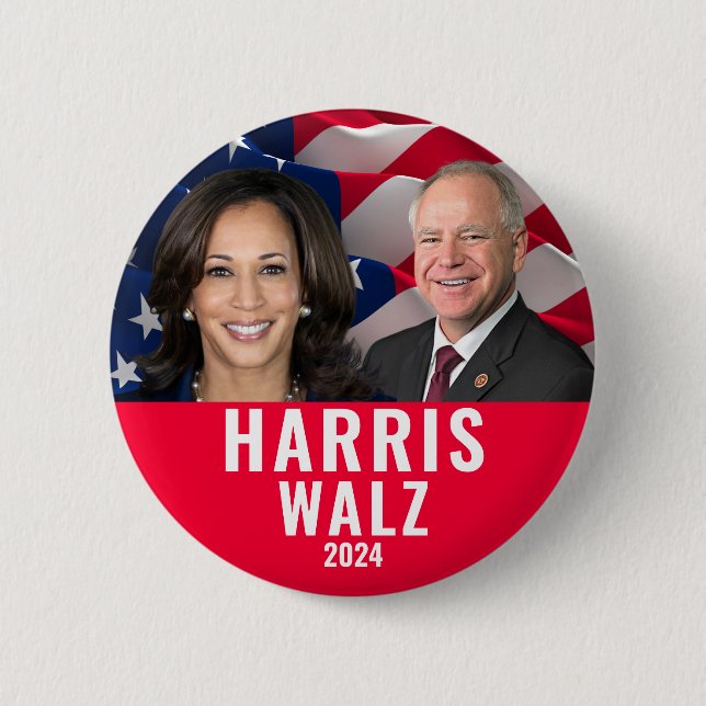 Kamala Harris And Tim Walz 2024 6 Cm Round Badge (Front)
