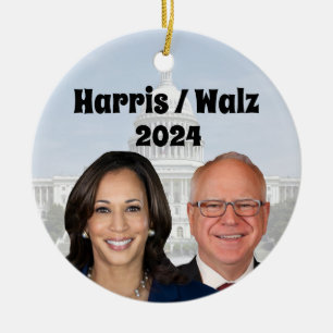 Kamala Harris and Tim Walz 2024 Ceramic Tree Decoration