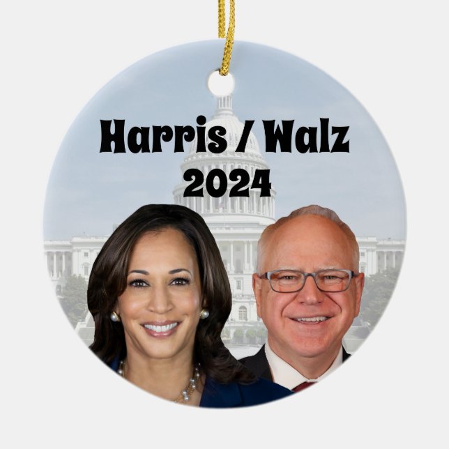 Kamala Harris and Tim Walz 2024 Ceramic Tree Decoration (Front)