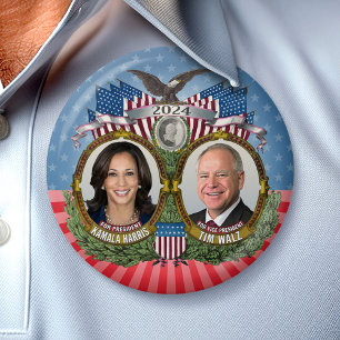 Kamala Harris and Tim Walz 2024 - Stars Jugate 7.5 Cm Round Badge