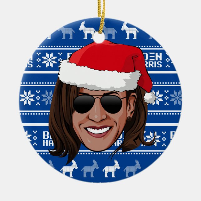 Kamala Harris Aviators Holiday Ceramic Tree Decoration (Front)