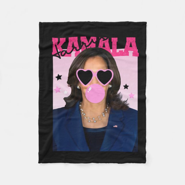 Kamala Harris Blowing Bubble Gum Pink Sungles Kama Fleece Blanket (Front)