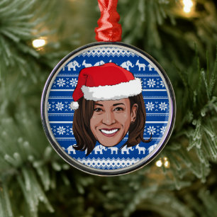 Kamala Harris Blue Holiday Ceramic Ornament