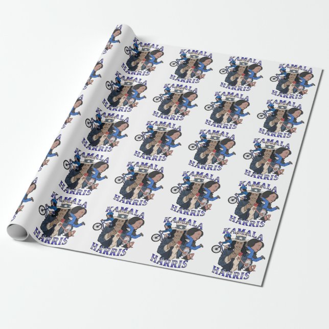 Kamala Harris Bootleg Rap Style Election Wrapping Paper (Unrolled)