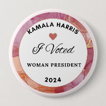 Kamala Harris Button. 4 Inch Circle. Pink Colour.