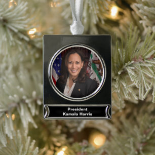 Kamala Harris Candidate for President US 2024 Silver Plated Banner Ornament