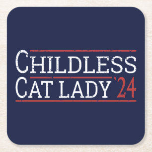Kamala Harris - Childless Cat Lady 2024 I Square Paper Coaster