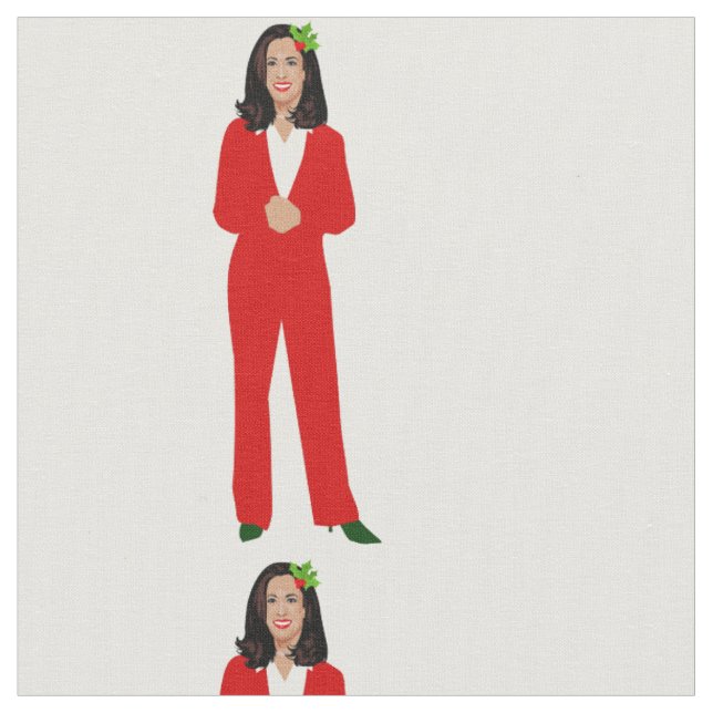 kamala harris christmas holly fabric (Close Up)